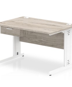 Impulse Cable Managed Straight Desk White Frame With Single One Drawer Fixed Pedestal