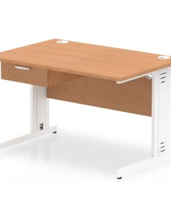 Impulse Cable Managed Straight Desk White Frame With Single One Drawer Fixed Pedestal