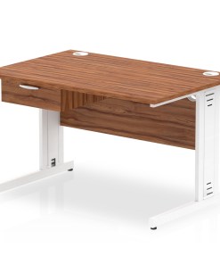 Impulse Cable Managed Straight Desk White Frame With Single One Drawer Fixed Pedestal