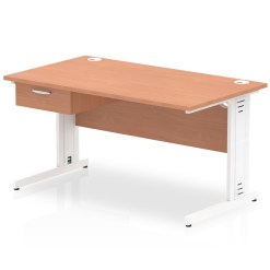 Impulse Cable Managed Straight Desk White Frame With Single One Drawer Fixed Pedestal - image 8