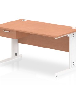 Impulse Cable Managed Straight Desk White Frame With Single One Drawer Fixed Pedestal