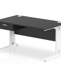 Impulse Cable Managed Straight Desk White Frame With Single One Drawer Fixed Pedestal