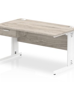 Impulse Cable Managed Straight Desk White Frame With Single One Drawer Fixed Pedestal