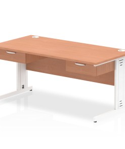 Impulse Cable Managed Straight Desk White Frame With Two One Drawer Fixed Pedestals