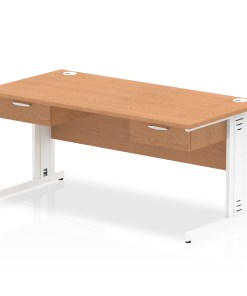 Impulse Cable Managed Straight Desk White Frame With Two One Drawer Fixed Pedestals