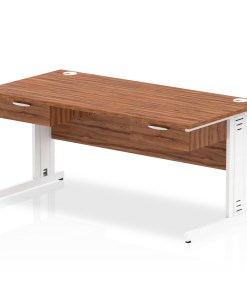 Impulse Cable Managed Straight Desk White Frame With Two One Drawer Fixed Pedestals