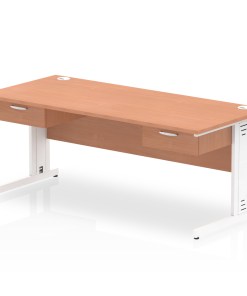 Impulse Cable Managed Straight Desk White Frame With Two One Drawer Fixed Pedestals