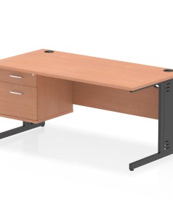 Impulse 1600mm Cable Managed Straight Desk With Single Fixed Pedestal