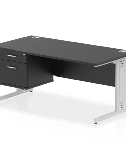 Impulse 1600mm Cable Managed Straight Desk With Single Fixed Pedestal