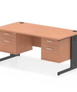 Impulse 1600mm Cable Managed Straight Desk With Two Fixed Pedestal
