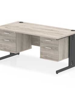 Impulse 1600mm Cable Managed Straight Desk With Two Fixed Pedestal