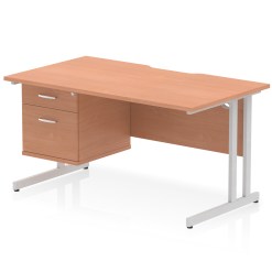 Impulse Scalloped Edge 1400mm Cantilever Straight Desk With Single Fixed Pedestal - image 2