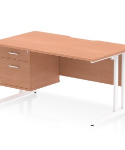 Impulse Scalloped Edge 1400mm Cantilever Straight Desk With Single Fixed Pedestal