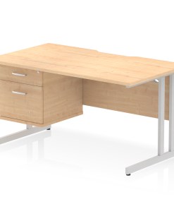 Impulse Scalloped Edge 1400mm Cantilever Straight Desk With Single Fixed Pedestal