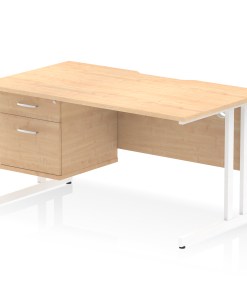 Impulse Scalloped Edge 1400mm Cantilever Straight Desk With Single Fixed Pedestal