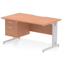 Impulse Scalloped Edge 1400mm Cable Managed Straight Desk With Single Fixed Pedestal - image 2