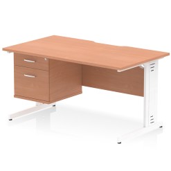 Impulse Scalloped Edge 1400mm Cable Managed Straight Desk With Single Fixed Pedestal - image 3