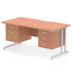 Impulse Scalloped Edge 1600mm Cantilever Straight Desk With Two Fixed Pedestal - image 2