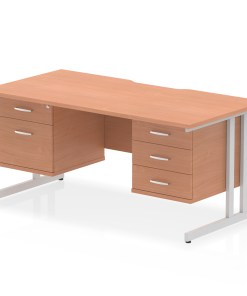 Impulse Scalloped Edge 1600mm Cantilever Straight Desk With Two Fixed Pedestal