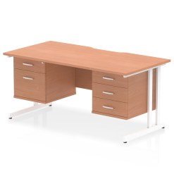 Impulse Scalloped Edge 1600mm Cantilever Straight Desk With Two Fixed Pedestal - image 3