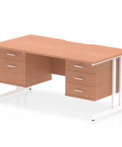 Impulse Scalloped Edge 1600mm Cantilever Straight Desk With Two Fixed Pedestal