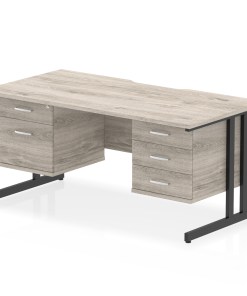 Impulse Scalloped Edge 1600mm Cantilever Straight Desk With Two Fixed Pedestal