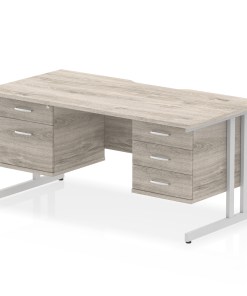 Impulse Scalloped Edge 1600mm Cantilever Straight Desk With Two Fixed Pedestal