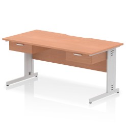 Impulse Scalloped Edge Cable Managed Straight Desk With Two One Drawer Fixed Pedestals - image 2