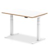 Oslo Air Height Adjustable Desk White Top Natural Wood Edge White Frame