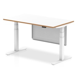 Oslo Air Height Adjustable Desk White Top Natural Wood Edge White Frame with White Steel Modesty Panel - image 2