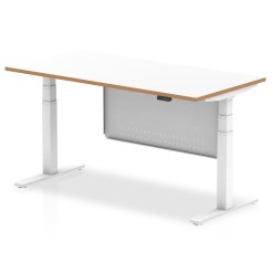 Oslo Air Height Adjustable Desk White Top Natural Wood Edge White Frame with White Steel Modesty Panel - image 3