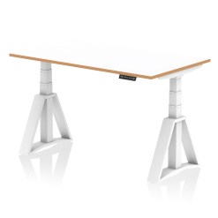 Oslo Air Height Adjustable Desk White Top Natural Wood Edge White Frame - image 5