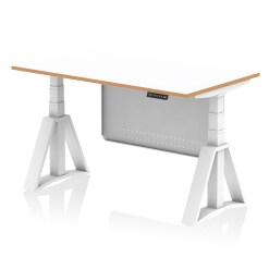 Oslo Air Height Adjustable Desk White Top Natural Wood Edge White Frame with White Steel Modesty Panel - image 5
