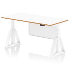 Oslo Air Height Adjustable Desk White Top Natural Wood Edge White Frame with White Steel Modesty Panel - image 6