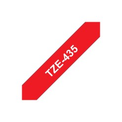 Brother TZE-435 label-making tape White on red