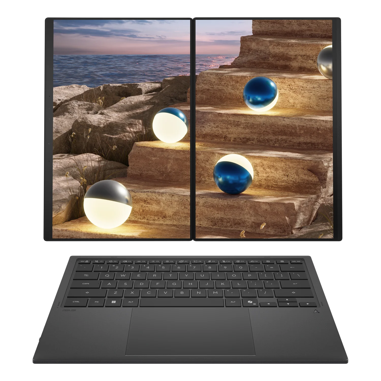 ASUS Zenbook Duo UX8407AA-SN102W Intel Core Ultra X9 388H Laptop 35.6 cm (14") Touchscreen 3K 32 GB LPDDR5x-SDRAM 1 TB SSD Wi-Fi 7 (802.11be) Windows 11 Home Grey