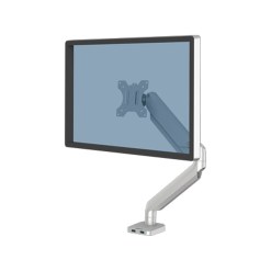 Fellowes Platinum Series Monitor Arm - Monitor Mount for 8KG 40 Inch Screens - Adjustable Monitor Desk Mount - Tilt 45° Pan 180° Swivel 360° Rotation 360°, VESA 75 x 75/100 x 100 - Silver