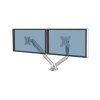 Fellowes Platinum Series Dual Monitor Arm - Monitor Mount for Two 8KG 40 Inch Screens - Adjustable Dual Monitor Desk Mount - Tilt 45° Pan 180ᵒ Swivel 360ᵒ Rotation 360ᵒ, VESA 75 x 75/100 x 100 - Silver
