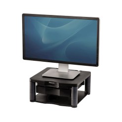 Fellowes Computer Monitor Stand with 3 Height Adjustments - Premium Monitor Riser Plus with Cable Management - Ergonomic Adjustable Monitor Stand for Computers - Max Weight 36KG/Max Size 21" - Graphite