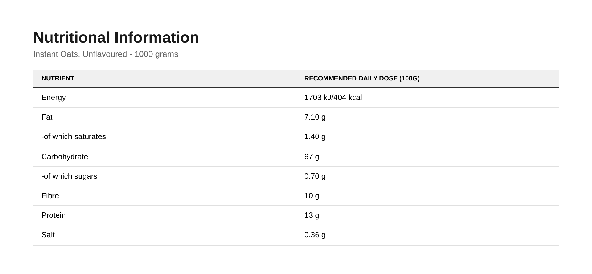 BioTechUSA Instant Oats, Unflavoured - 1000 grams - image 2