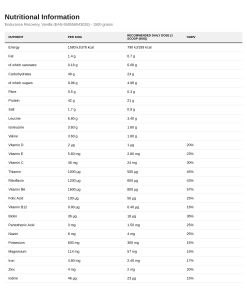 Nutrition table for Endurance Recovery, Vanilla (EAN 658556043028) - 1500 grams