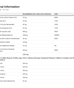 Nutrition table for Sustained Energy - 90 vcaps