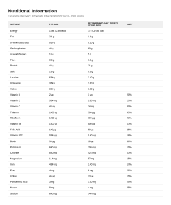 Nutrition table for Endurance Recovery, Chocolate (EAN 5056555201541) - 1500 grams