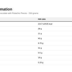 Nutrition table for Fitking Protein Cream, White Chocolate with Pistachio Pieces - 200 grams