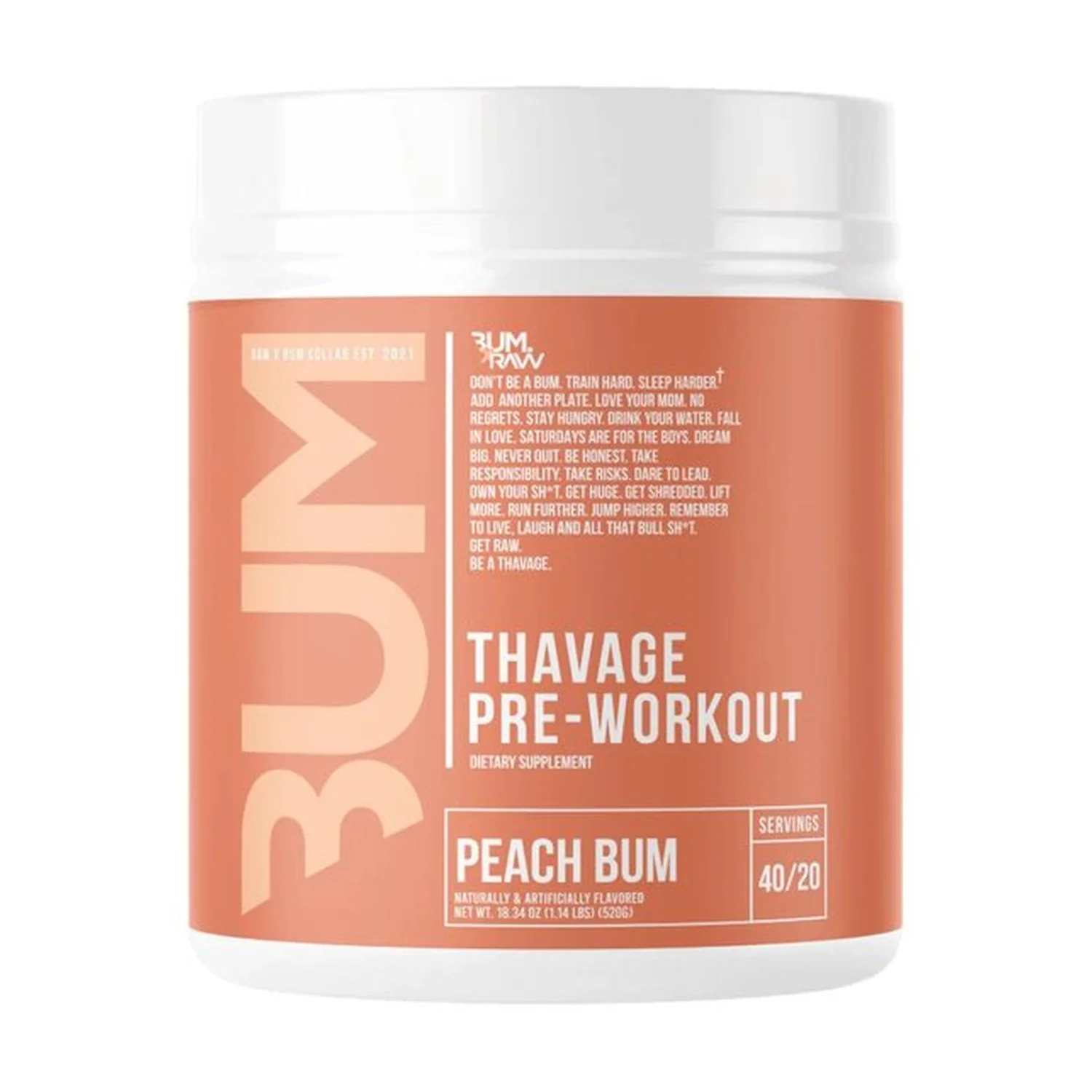 Raw Nutrition Thavage Pre-Workout, Peach Bum - 520 grams