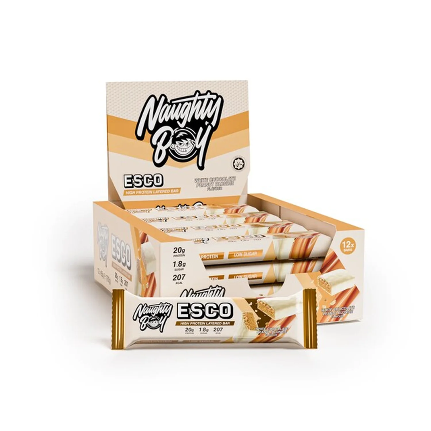 Naughty Boy ESCO Protein Bar, White Chocolate Peanut Blondie - 12 x 65g