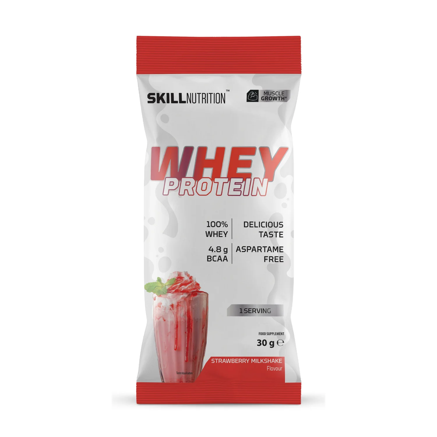Skill Nutrition Whey Protein Powder, Strawberry Milkshake - 30 grams (1 serving)