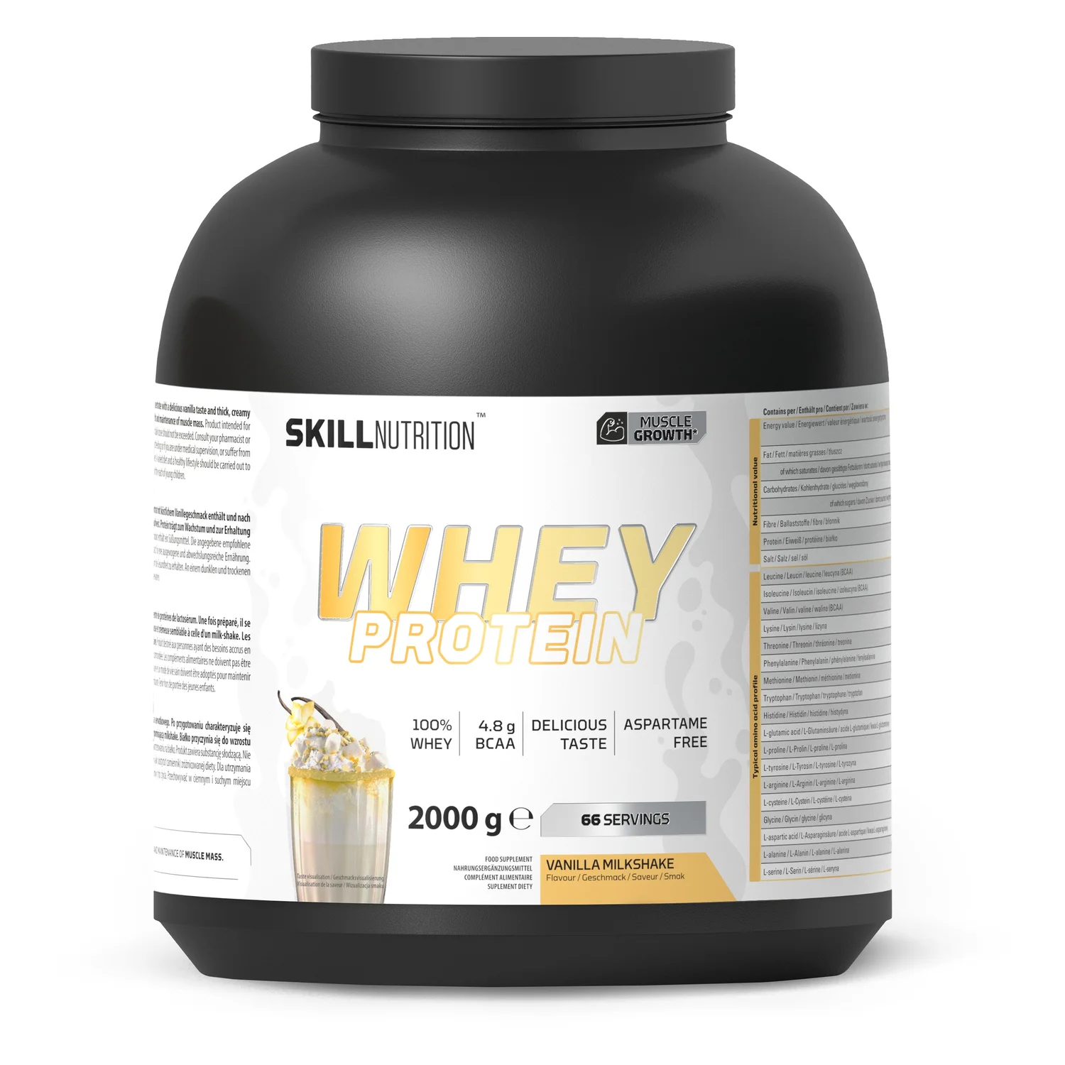 Skill Nutrition Whey Protein Powder, Vanilla Milkshake - 2000 grams