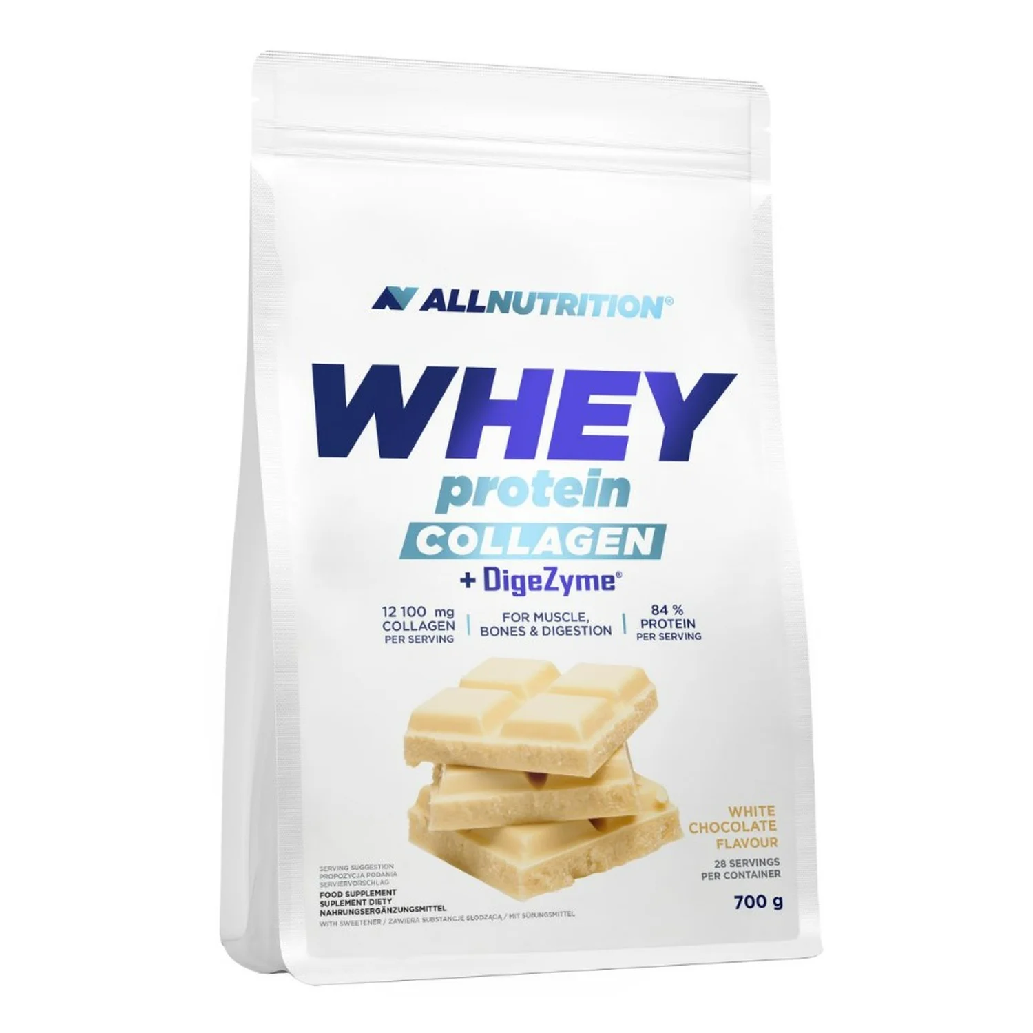 Allnutrition Whey Protein Collagen + DigeZyme, White Chocolate - 700 grams